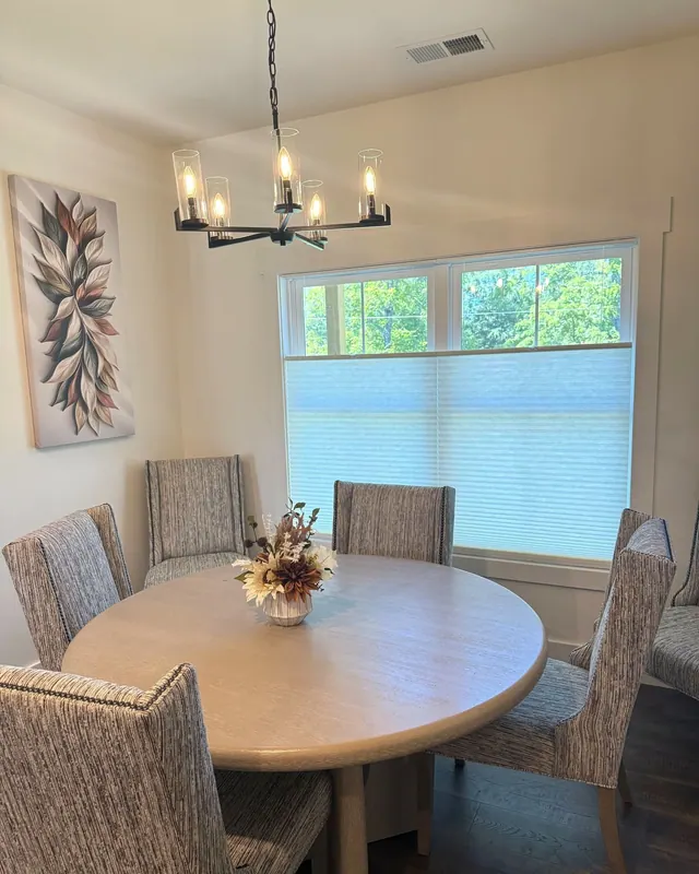 Top down bottom up honeycomb shades on dining room windows